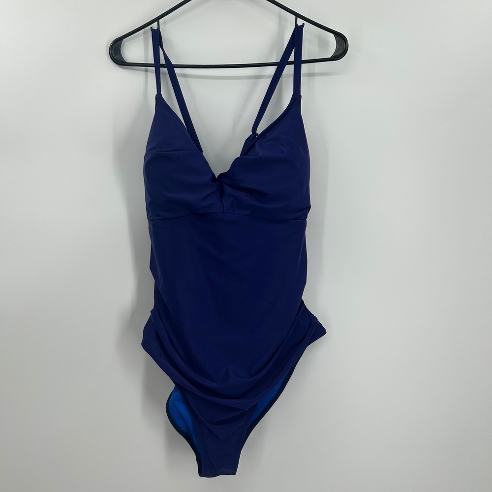 B2PRITY Womens Navy Blue Ruched One Piece Swimsuit XXL Tummy Control Keyhole NEW